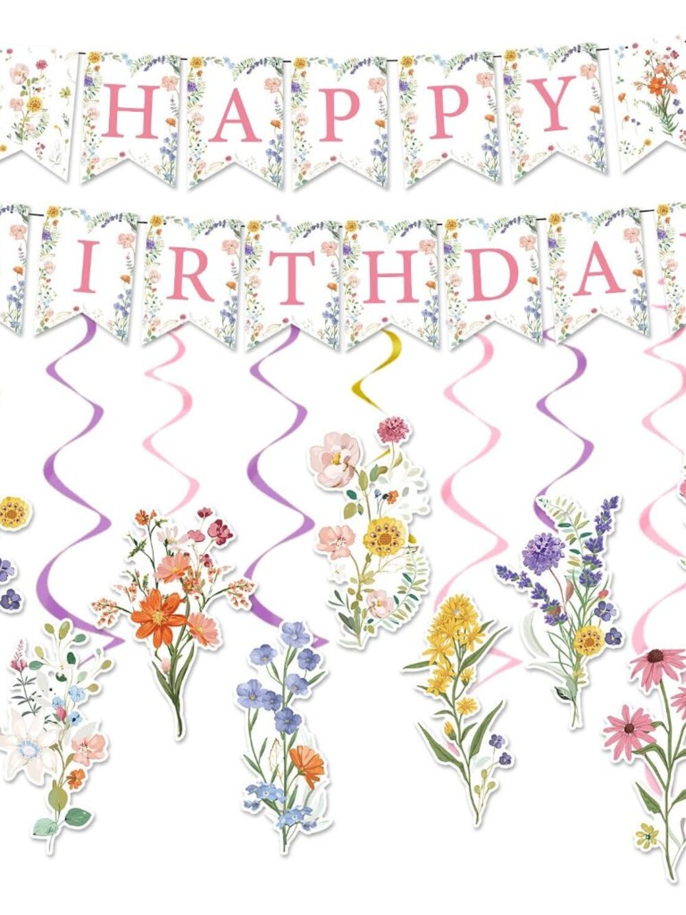 Flower Wildflower Birthday Party Decorations Banner Swirls